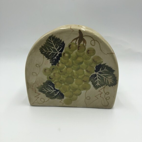 Tabletops Unlimited Cabernet Handpainted Collection Ceramic Napkin Holder Grapes - Picture 2 of 11